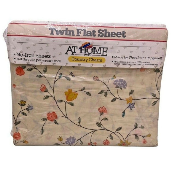 Sheet TWIN Flat Country Charm Amanda Flower 160 Thread Count Vintage Pepperell - Picture 6 of 7
